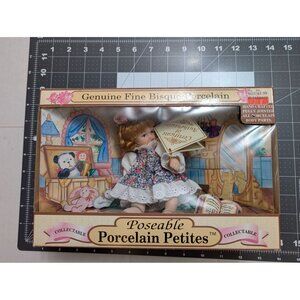 Dan Dee Petite Porcelian Bisque doll poseable strawberry blonde floral dress box